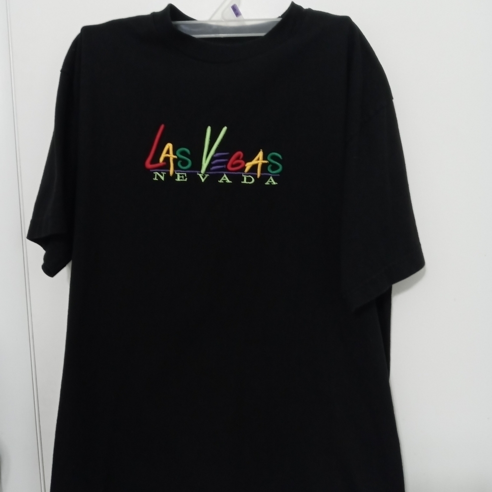 Las Vegas Nevada Embroidered raised Letters Short Sleeve Black T shirt